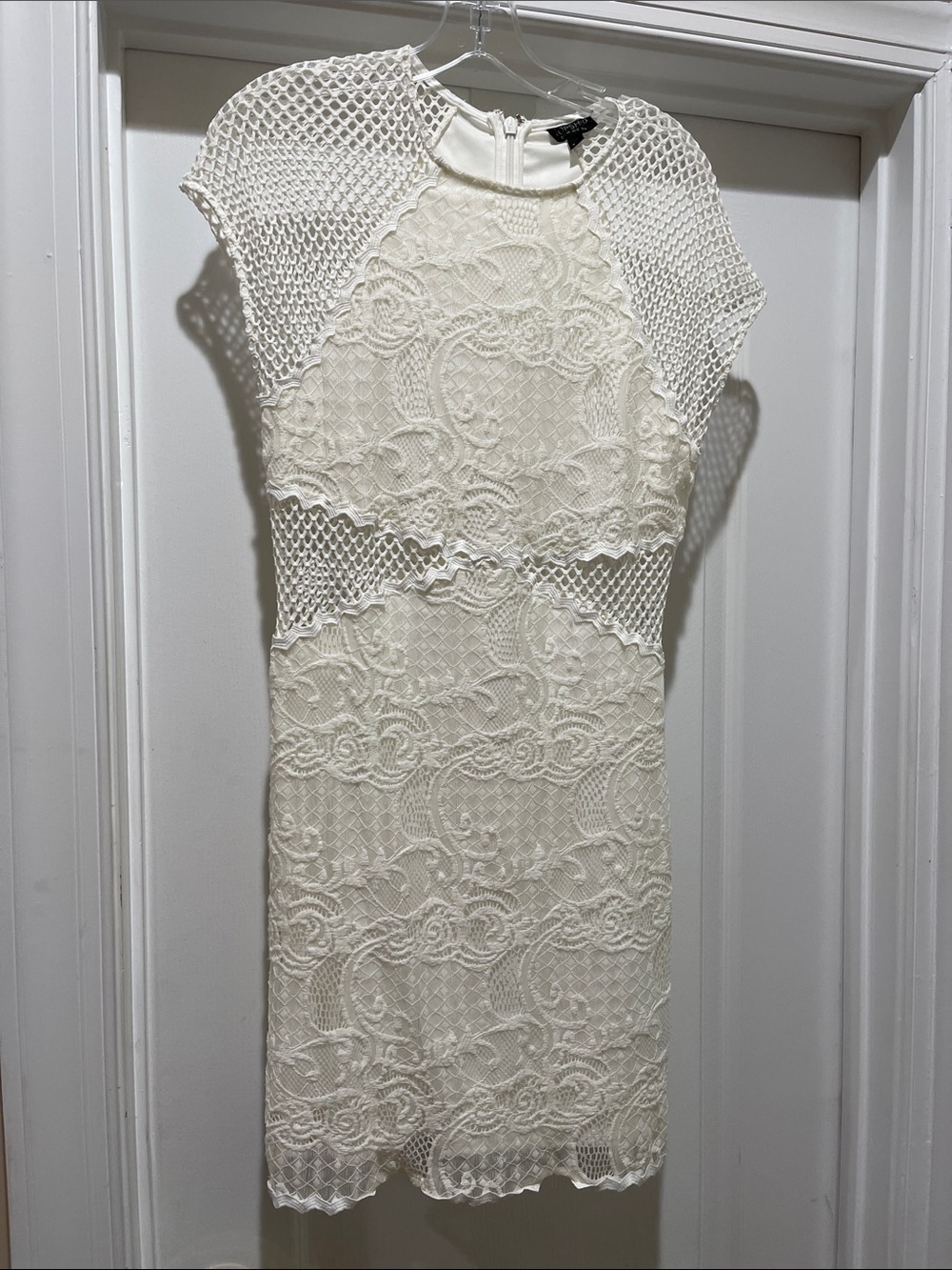 Topshop Ivory Lace Mesh Mini Dress
